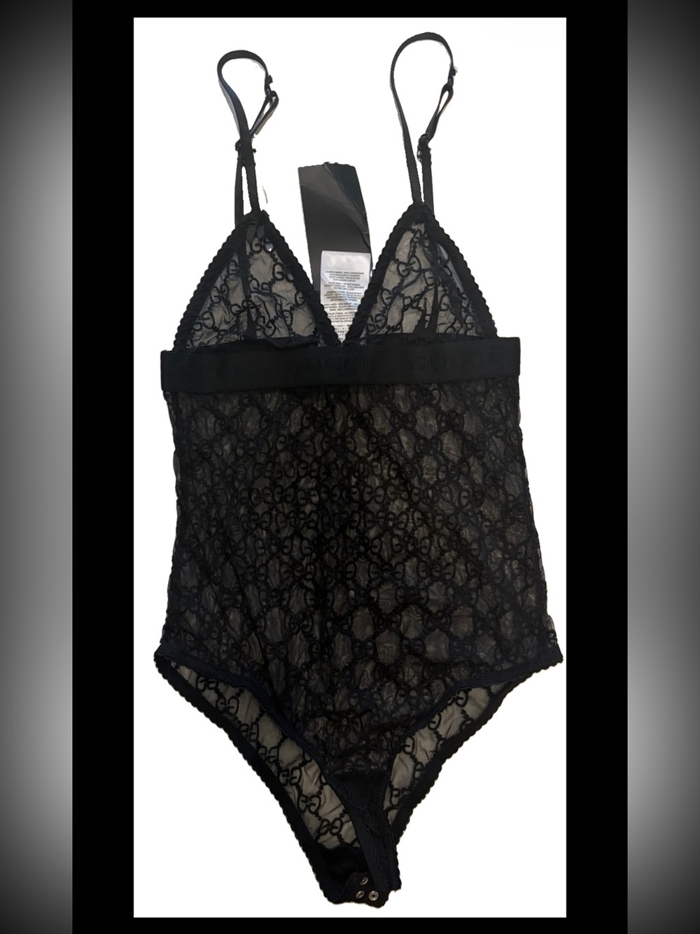 Gucci S black Bodysuit Glam Sheer Black Top one of the clasps is broken
